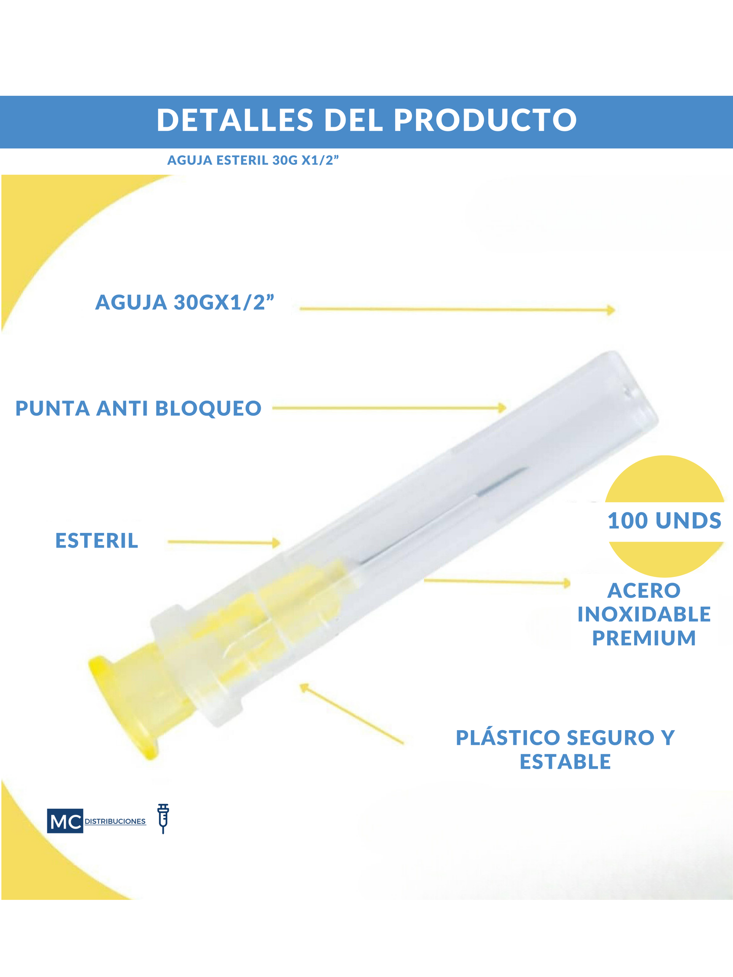 Aguja Hipodérmica 30G x 1/2” x100