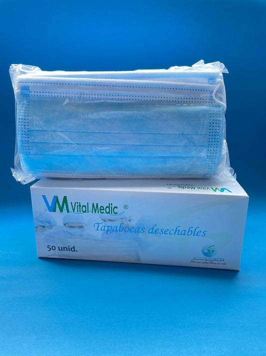 Tapabocas 3 Capas Azul x50