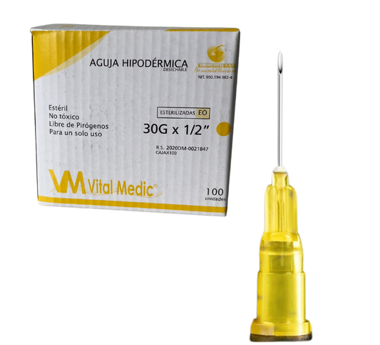 Aguja Hipodérmica 30G x 1/2” x100