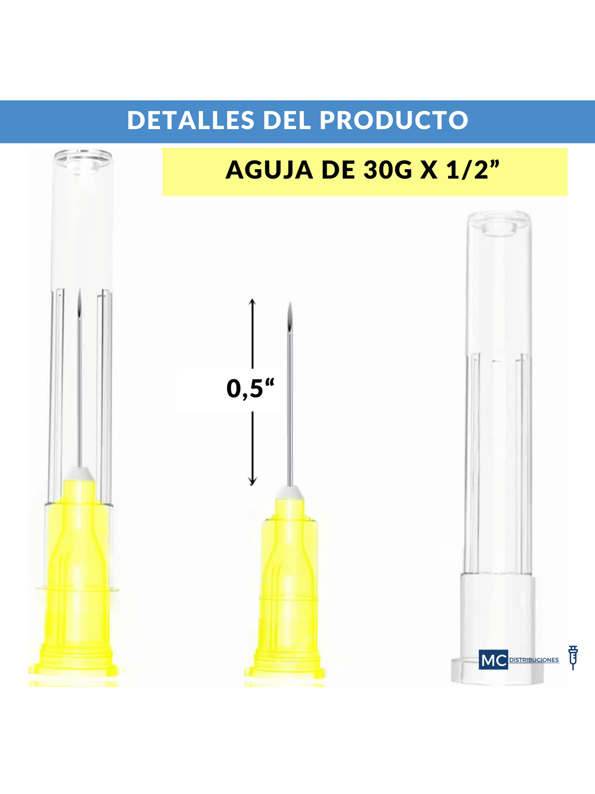 Aguja Hipodérmica 30G x 1/2” x100