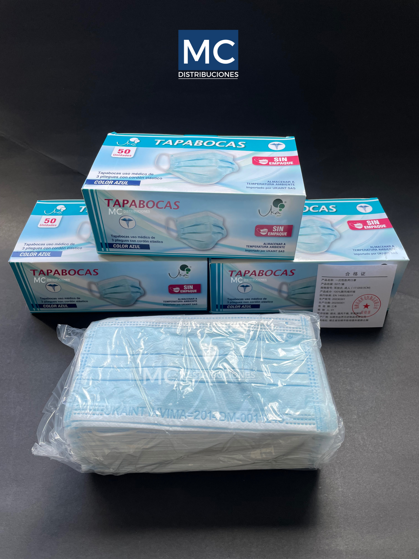 Tapabocas 3 Capas Azul x50